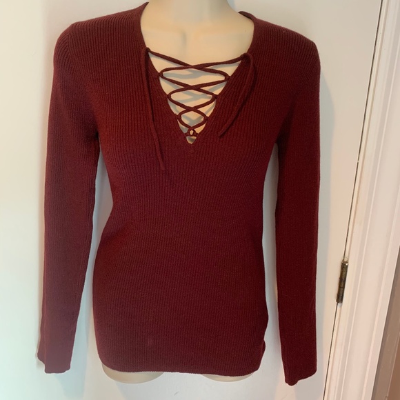 Sandro Paris lace up ribbed sweater - Picture 1 of 7